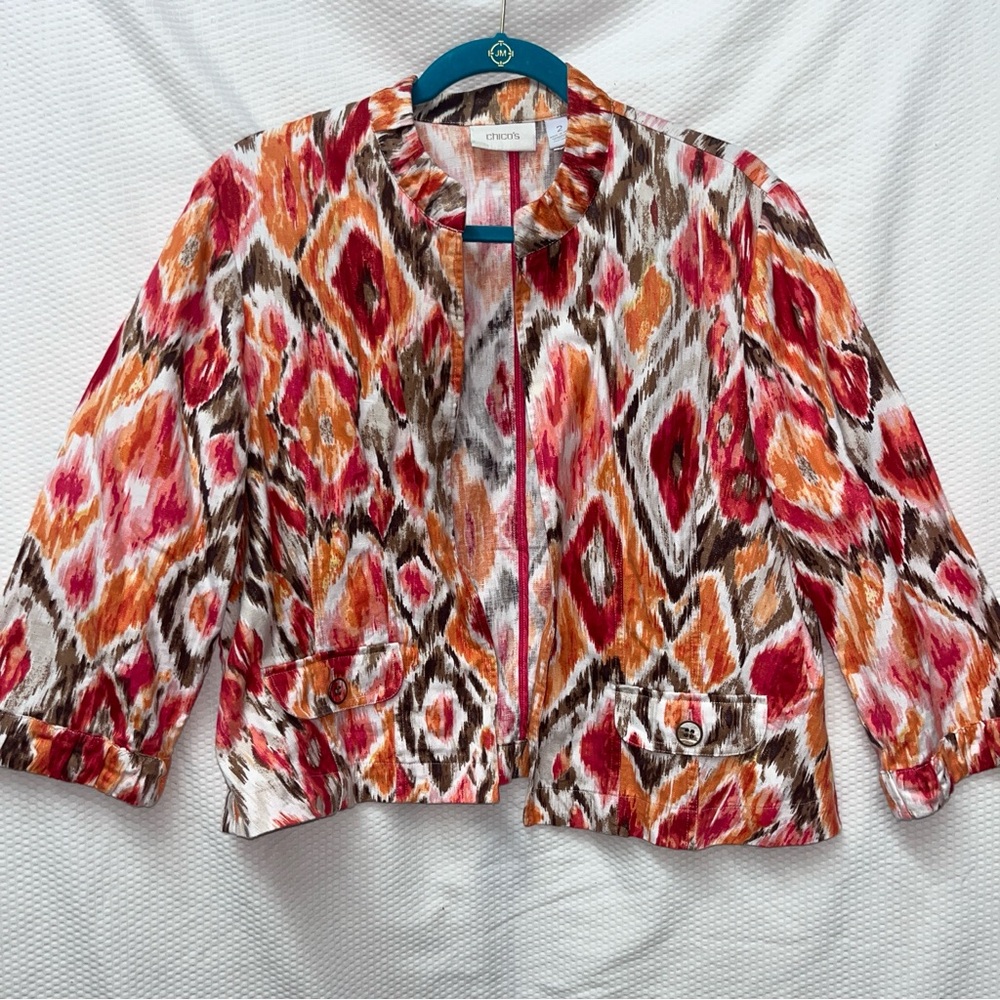 Chico's Red and Orange Geometric Blazer